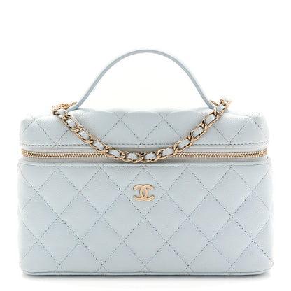 Chanel Caviar Quilted Top Handle Slim Vanity With Chain Light Blue 1 of 11