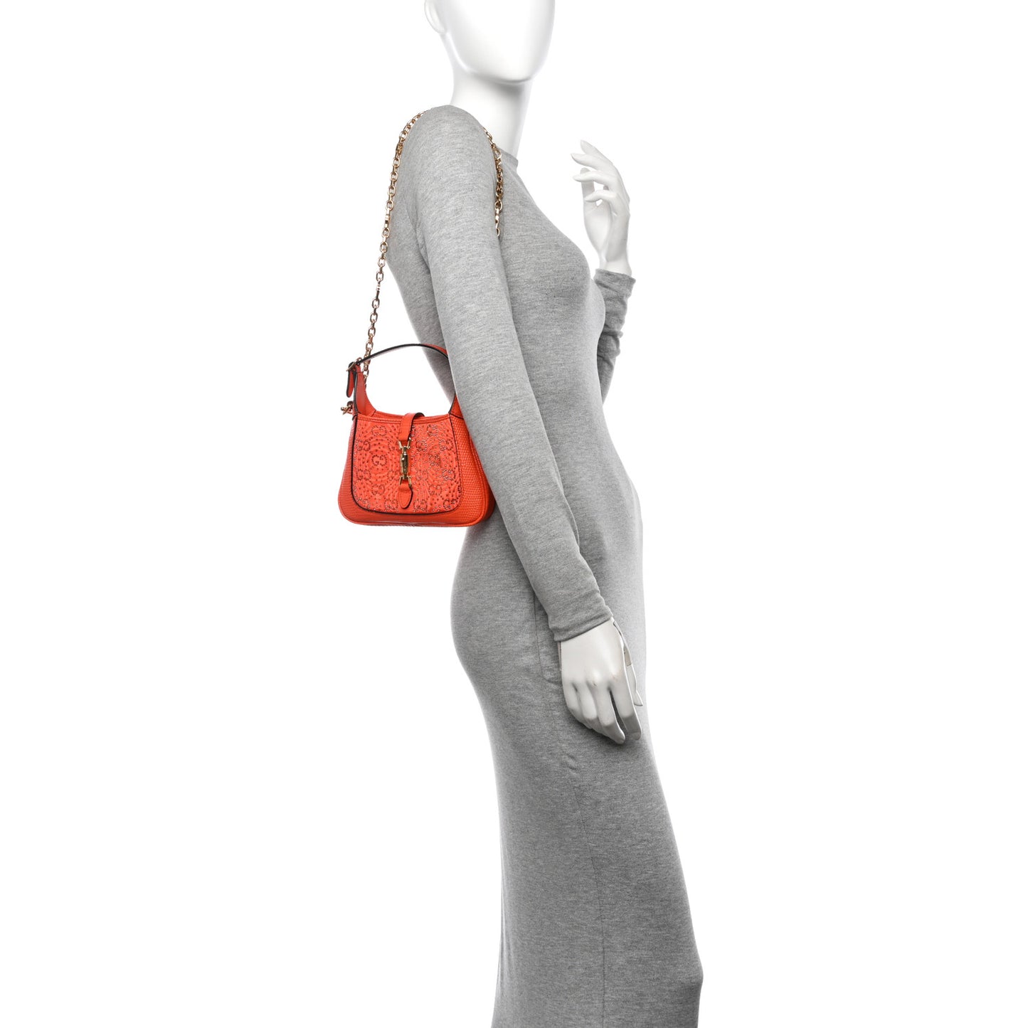 Canvas Lizard Crystal GG Monogram Mini Jackie 1961 Orange