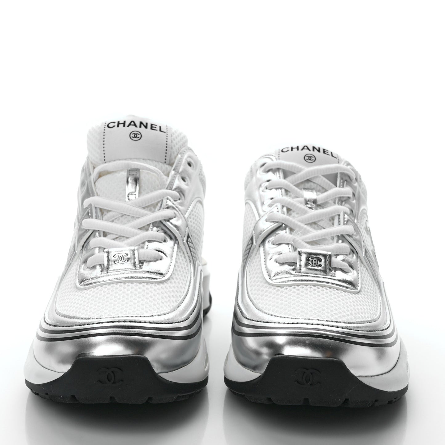 Fabric Laminated Calfskin Stretch CC Sneakers 39 White Silver