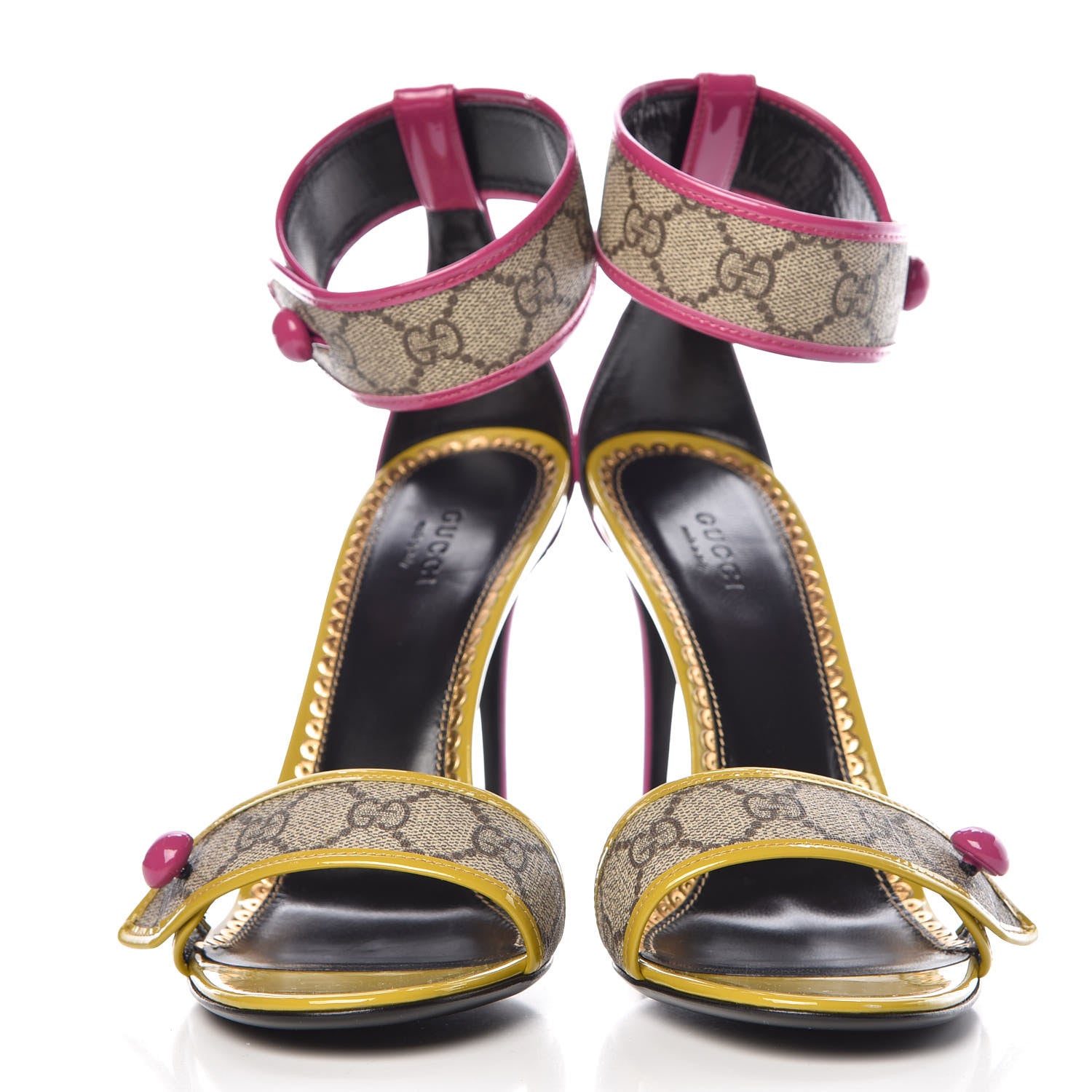 Gucci GG Supreme Monogram Patent Harleth Ankle Strap Sandals 41 Beige New Rosette 2 of 9