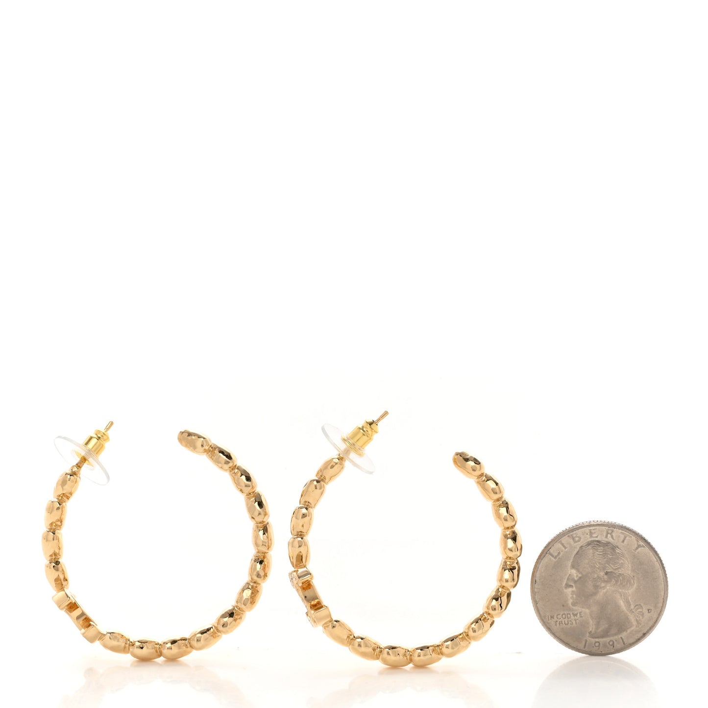 Crystal Heart CC Hoop Earrings Gold