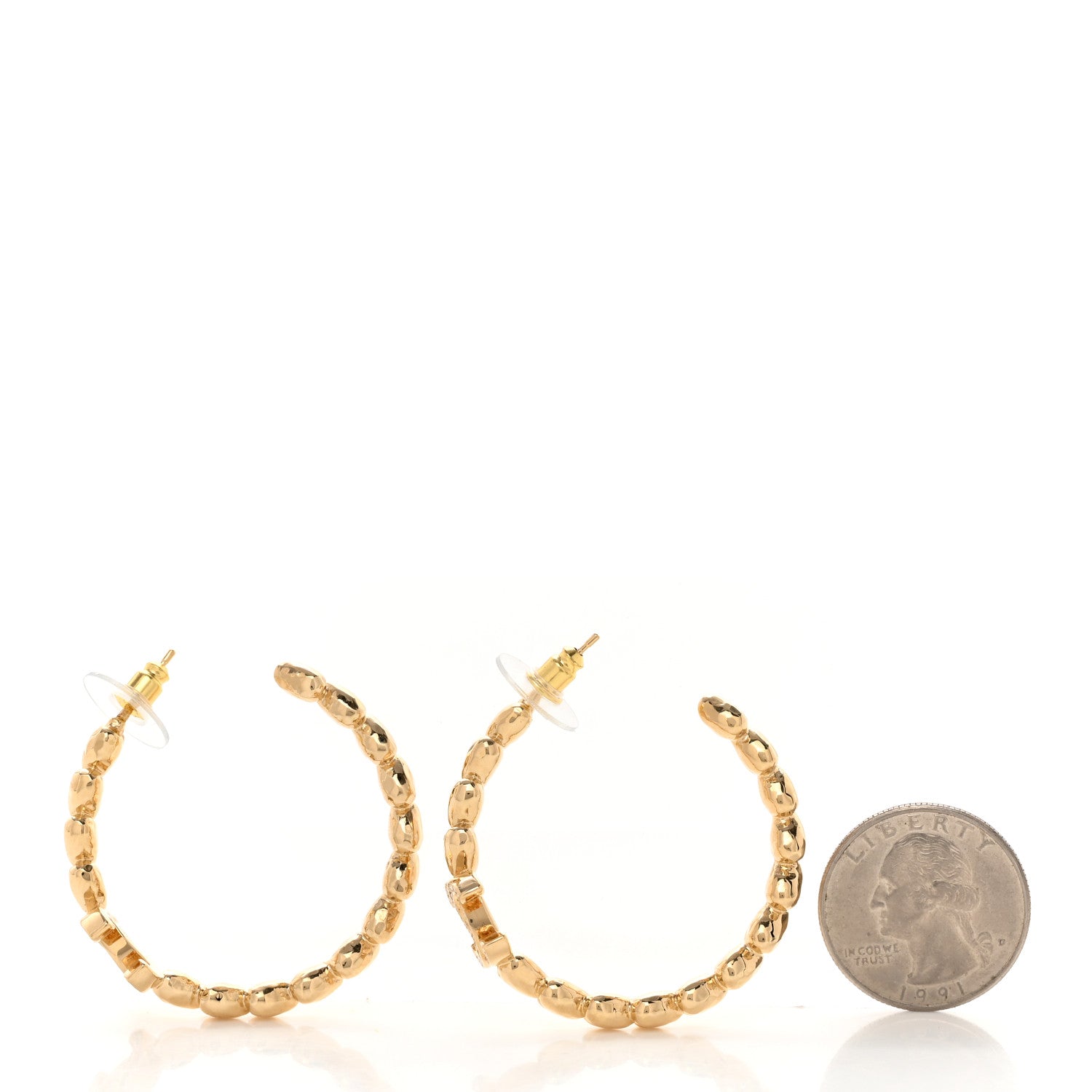 Chanel Crystal Heart CC Hoop Earrings Gold 4 of 5