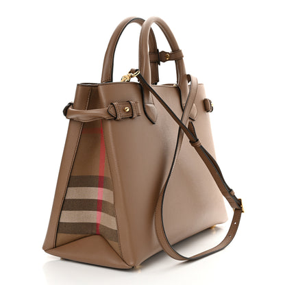 Burberry Grainy Calfskin House Check Medium Banner Tote Camel 3 of 9