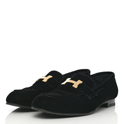 Hermes Velvet Womens Paris Loafers 37.5 Black 3 of 13