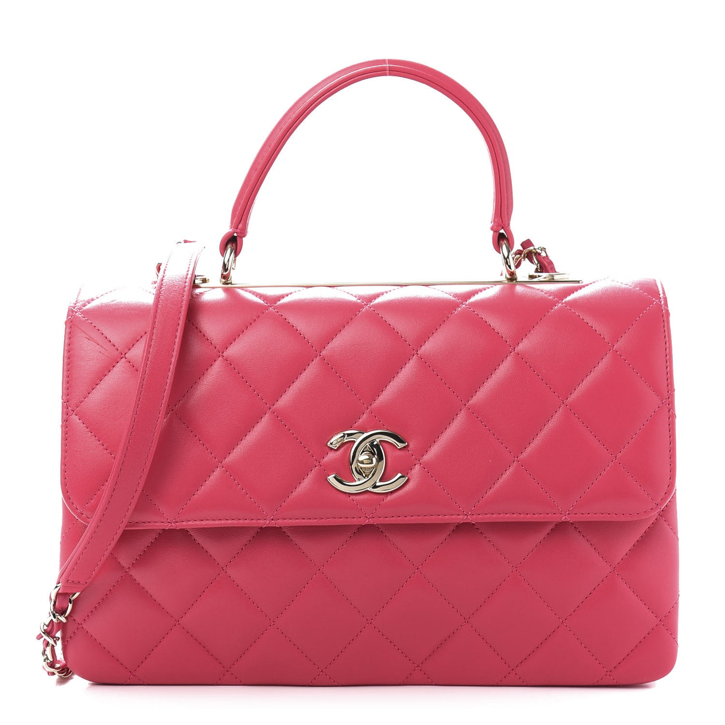 Lambskin Quilted Medium Trendy CC Flap Dual Handle Bag Dark Pink