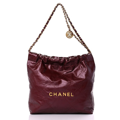 Chanel Shiny Calfskin Quilted Small Chanel 22 Burgundy 3 of 13