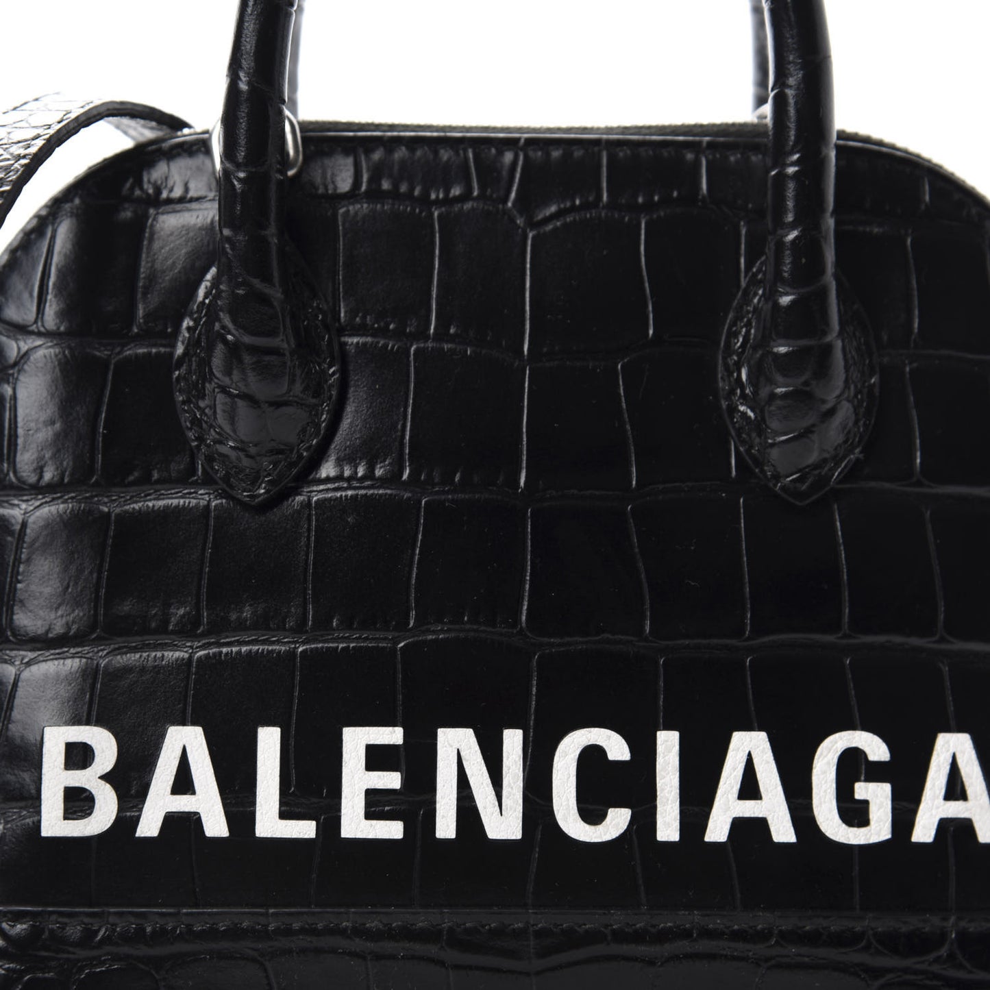 Calfskin Logo Crocodile Embossed XXS Ville Top Handle Bag Black White