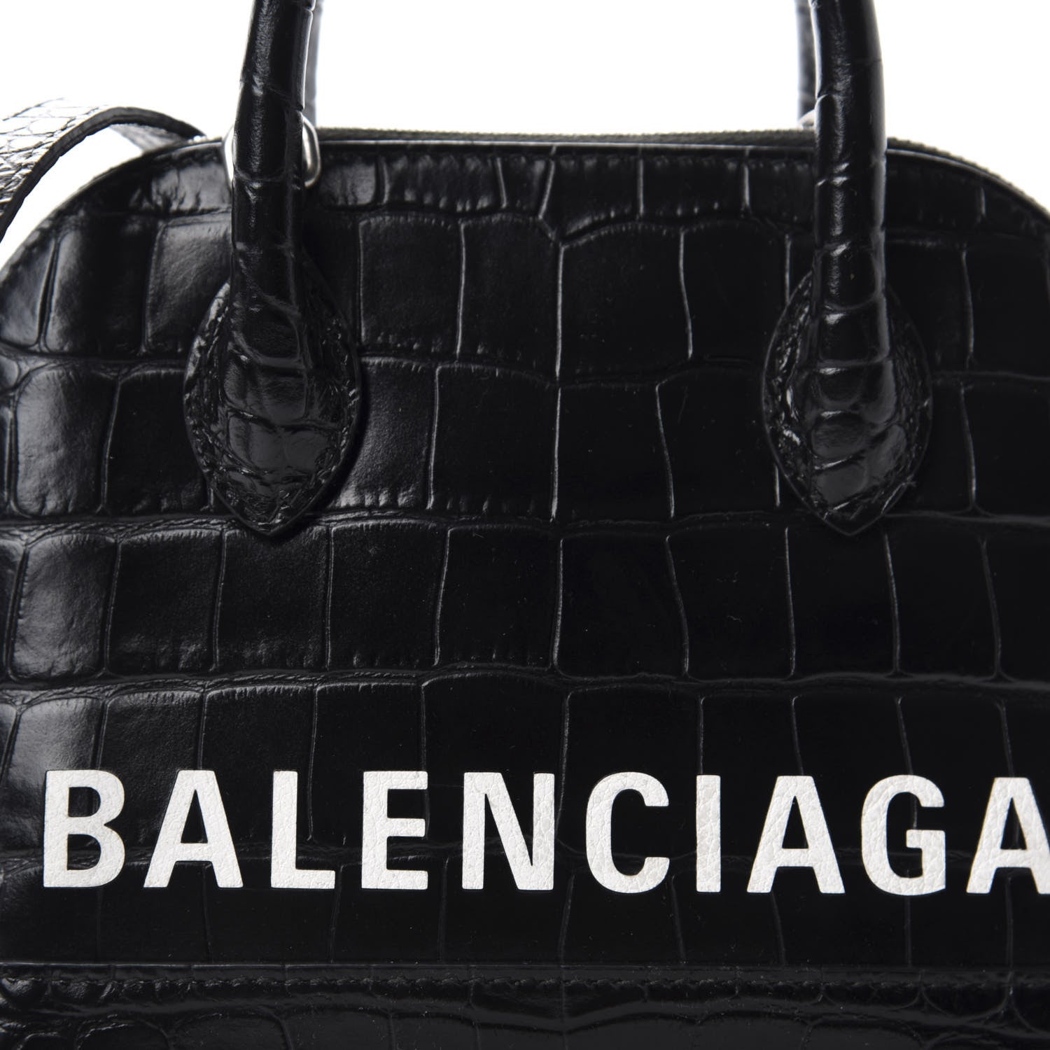 Balenciaga Calfskin Logo Crocodile Embossed XXS Ville Top Handle Bag Black White 10 of 10