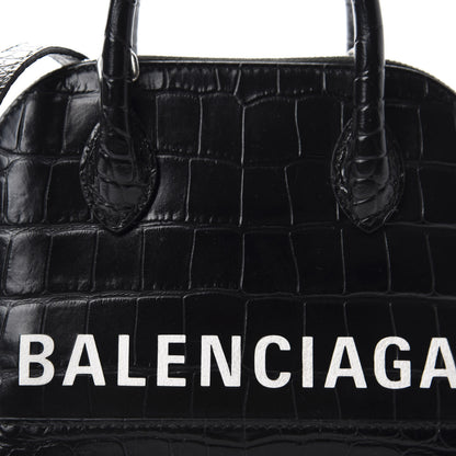 Balenciaga Calfskin Logo Crocodile Embossed XXS Ville Top Handle Bag Black White 10 of 10