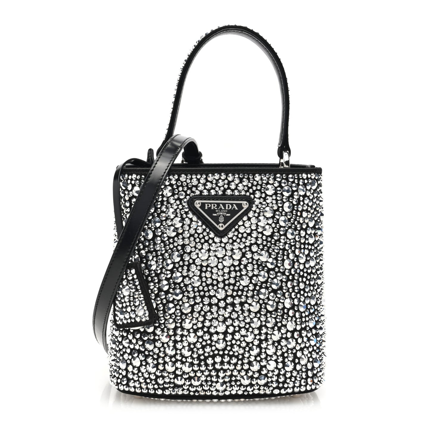 Satin Crystal Small Panier Bucket Bag Metal