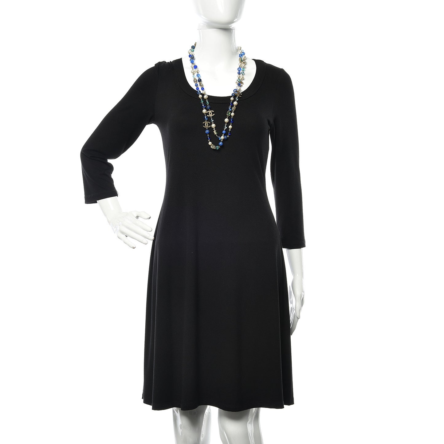 Pearl Beaded CC Long Necklace Gold Green Blue