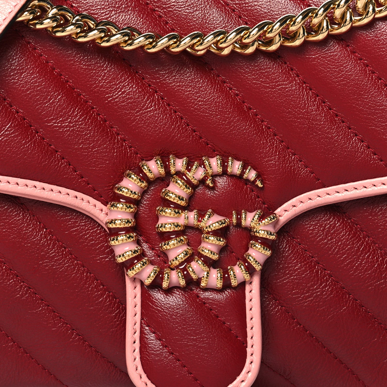 Gucci Azalea Calfskin Enamel Matelasse Diagonal Small Torchon GG Marmont Shoulder Bag New Cherry Red Wild Rose 8 of 10