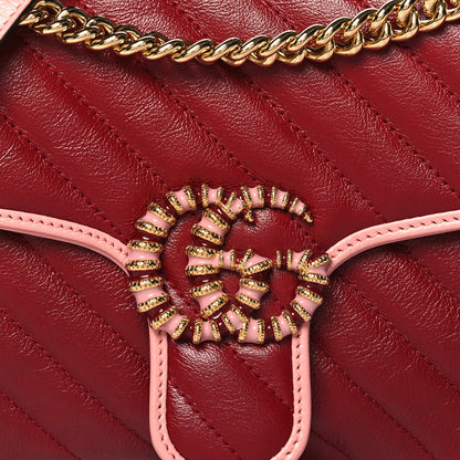 Gucci Azalea Calfskin Enamel Matelasse Diagonal Small Torchon GG Marmont Shoulder Bag New Cherry Red Wild Rose 8 of 10