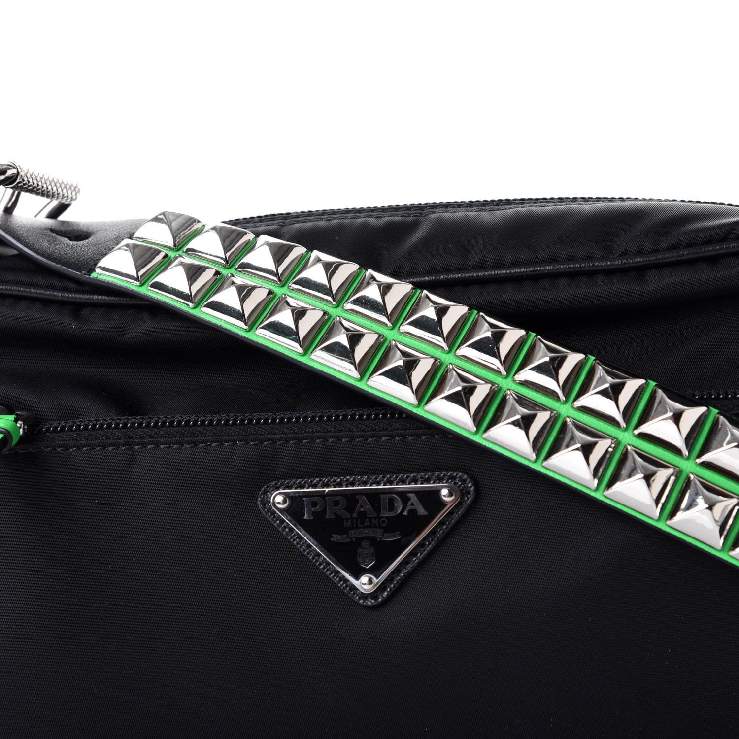 Prada Tessuto Nylon Studded New Vela Shoulder Bag Black Verde 8 of 10