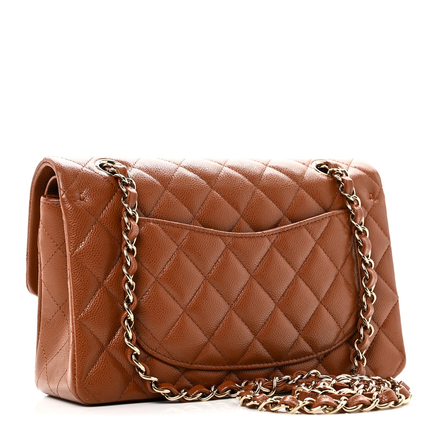 Caviar Quilted Small Double Flap Light Brown