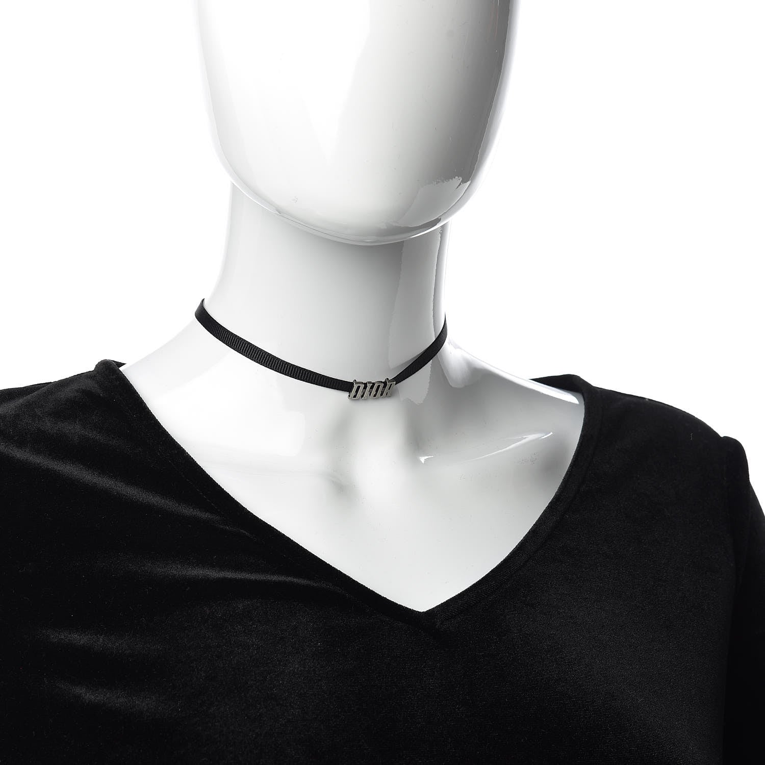 Christian Dior Grosgrain Ribbon Dior Logo Choker Necklace Black 2 of 4