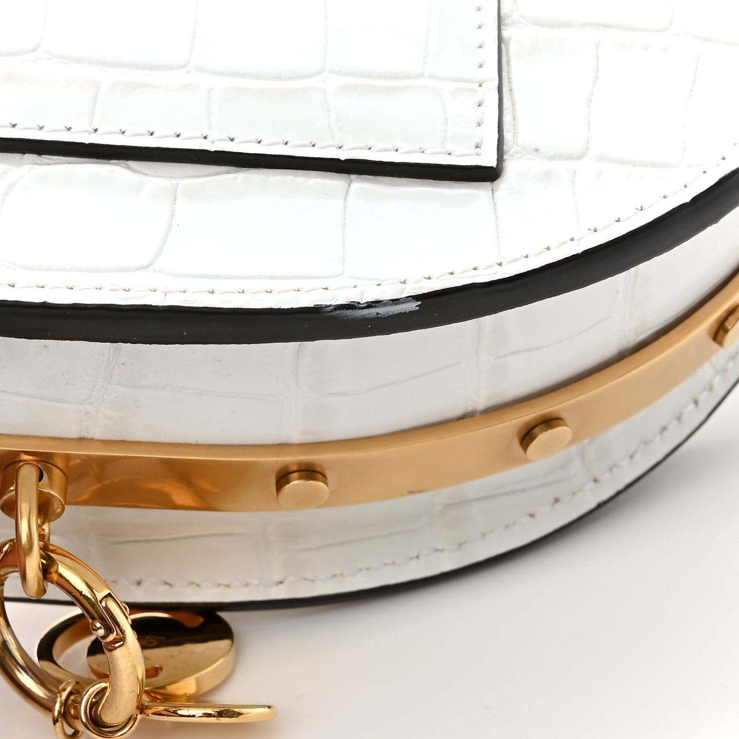 Calfskin Crocodile Embossed Small Nile Bracelet Minaudiere Bag White