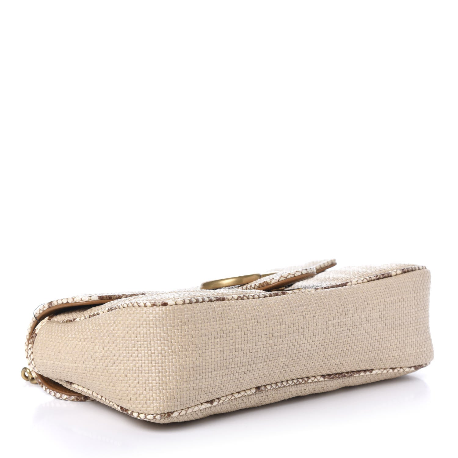 Gucci Raffia Elaphe Matelasse Small GG Marmont Shoulder Bag Natural Cream Brown 4 of 10