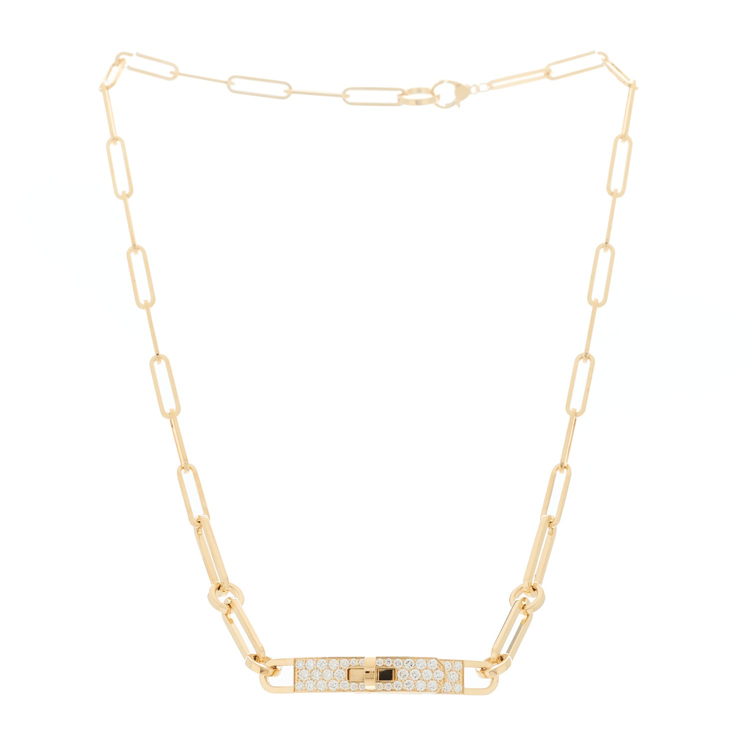 Hermes 18K Yellow Gold Diamond Pave Kelly Chaine Choker Necklace 2 of 5