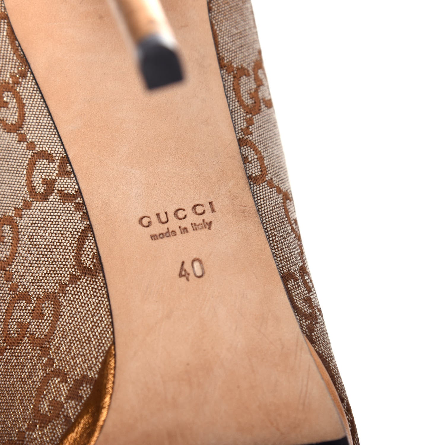 Gucci Metallic Monogram GG Horsebit Peep Toe Pumps 40 Brown 9 of 10