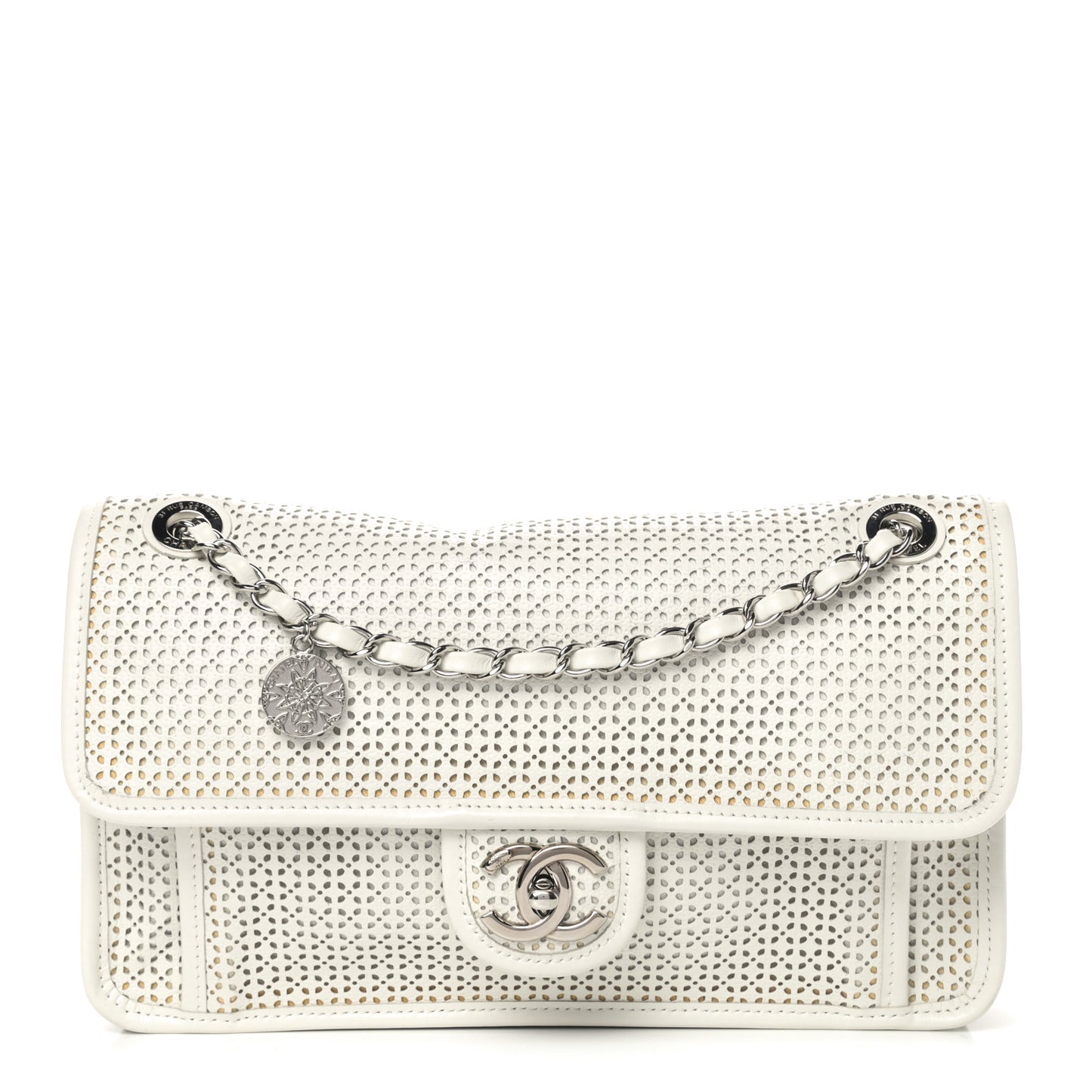 Perforated Calfskin Large Dubai Up In The Air Flap White