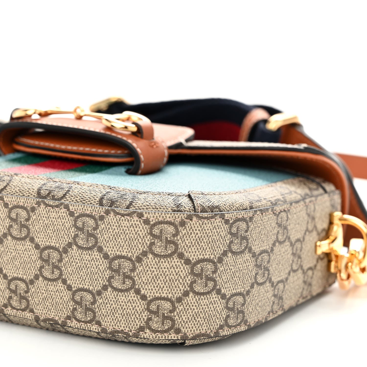 Gucci X DANS LE VERT Textured Dollar Calfskin GG Supreme Monogram Web Mini Horsebit 1955 Shoulder Bag Dusty Azure Beige Ebony 10 of 10