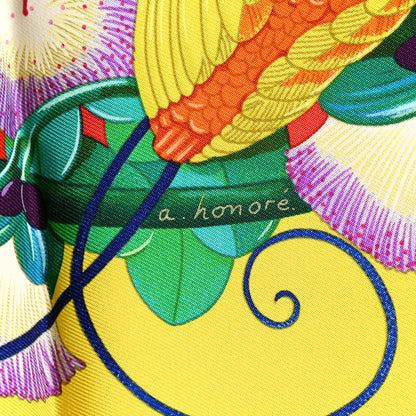 Hermes Silk Au Coeur de la Vie Scarf 90 Jaune Vif Turquoise Vert 3 of 6