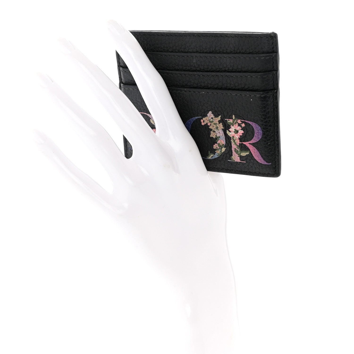 Christian Dior Grained Calfskin Embroidered Floral Lady Dior Card Holder Black 2 of 8