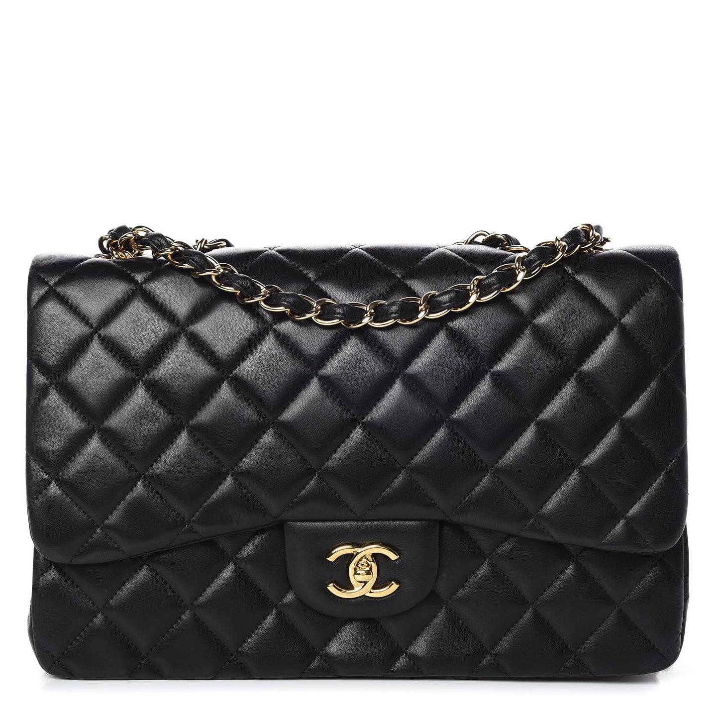 Lambskin Quilted Jumbo Single Flap Black