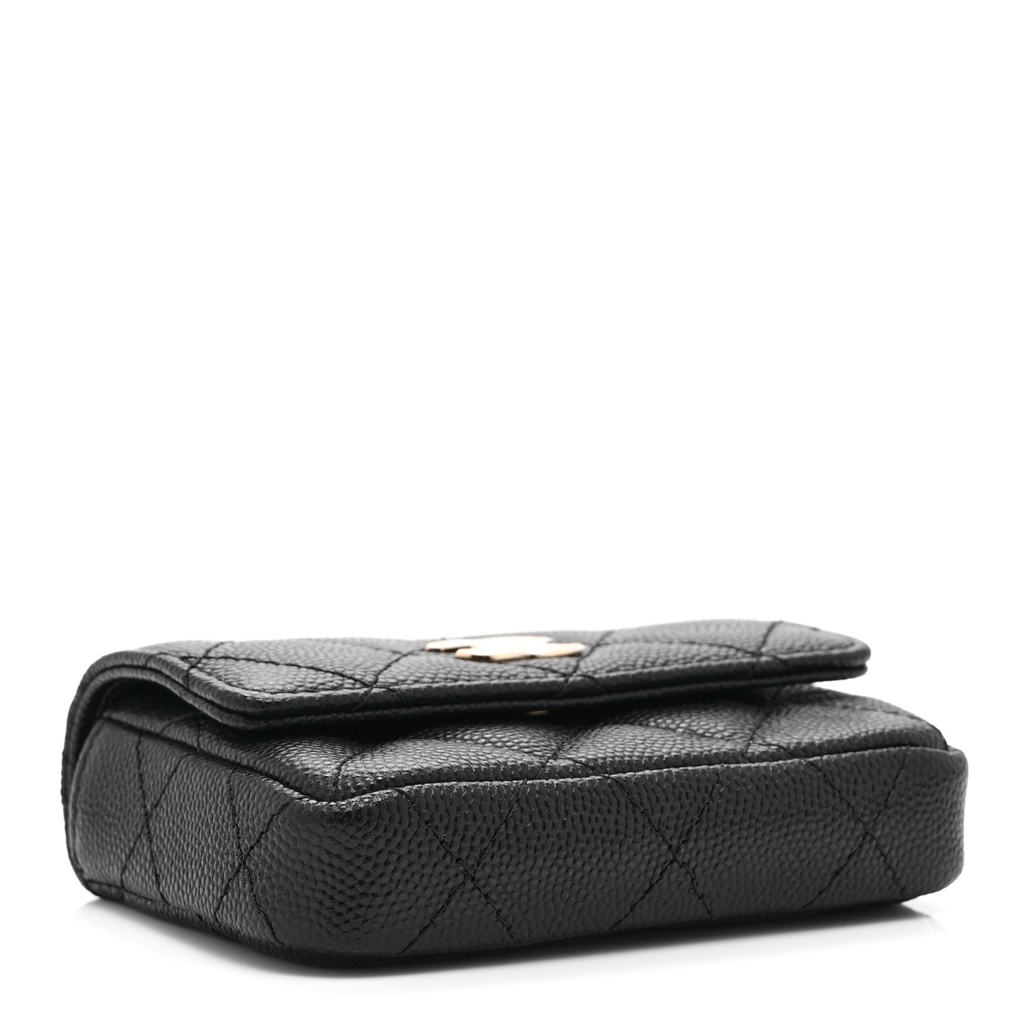 Caviar Quilted Mini Pearl On Top Coin Purse With Chain Black