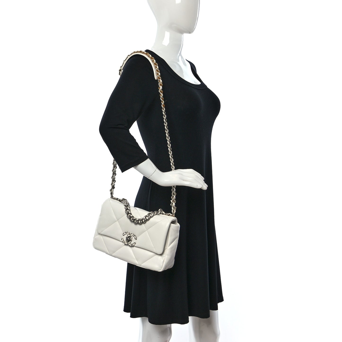 Lambskin Quilted Medium Chanel 19 Flap White
