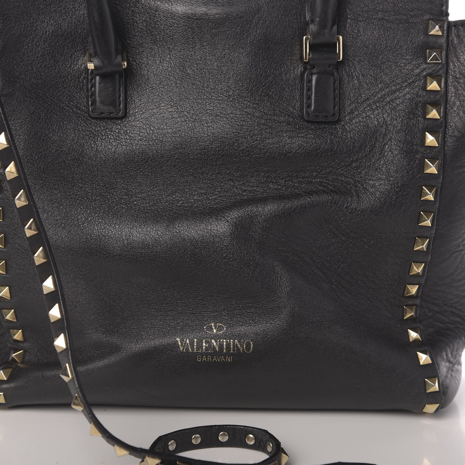 Valentino Garavani Vitello Rockstud Double Handle Tote Black 11 of 15