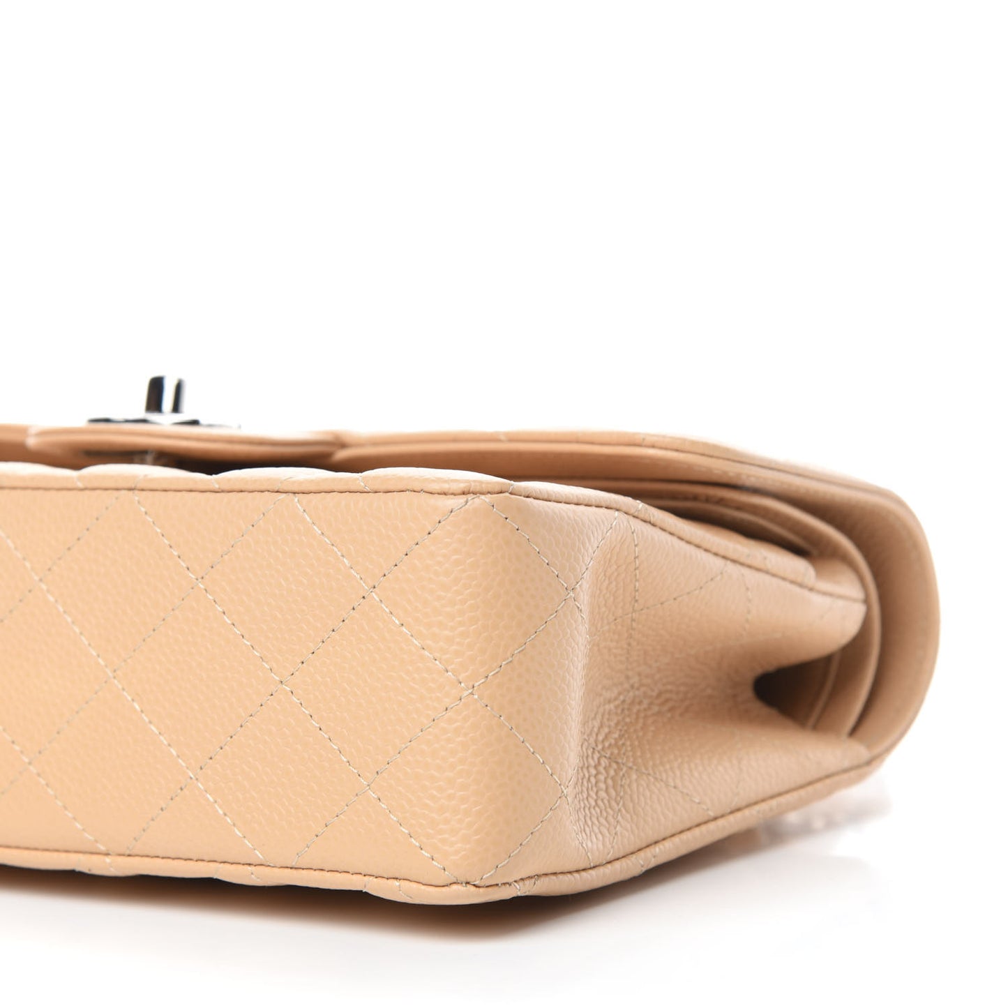 Caviar Quilted Small Double Flap Beige