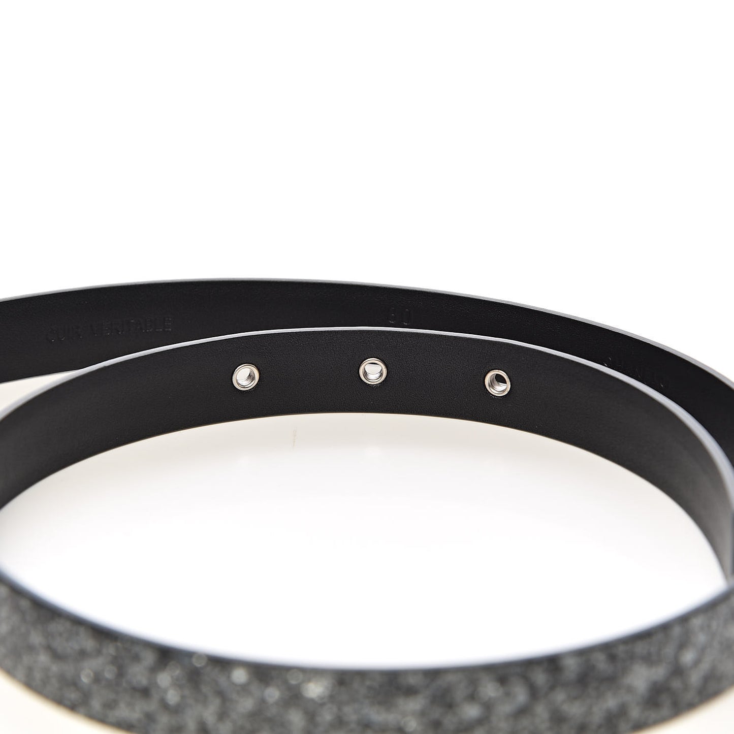 Glitter Calfskin CC Logo Skinny Belt 80 32 Charcoal