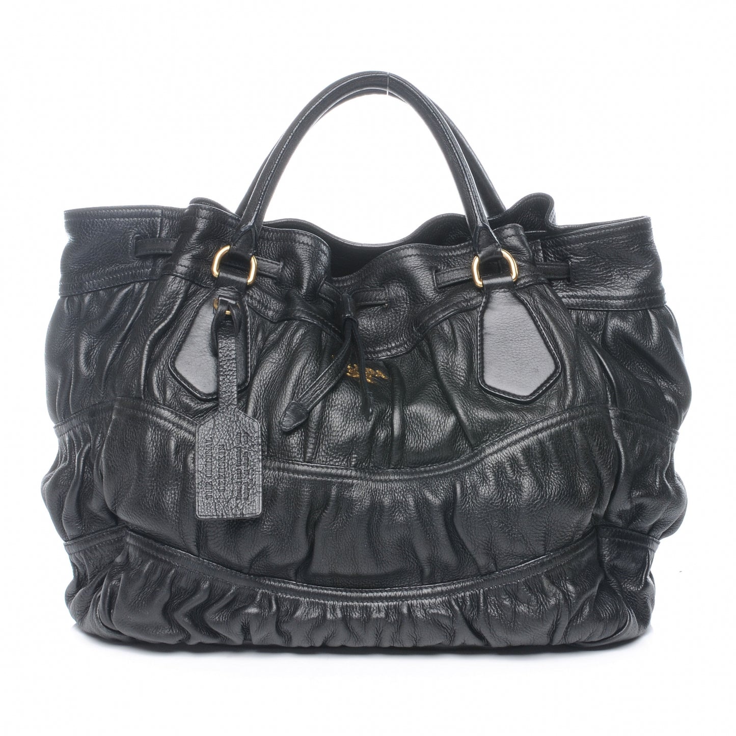 Leather Gaufre Drawstring XL Nero Black