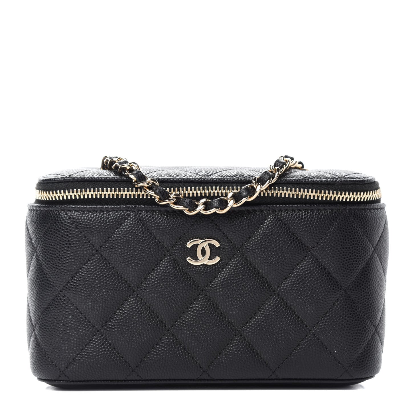 Caviar Quilted Small Vanity Case With Chain Black
