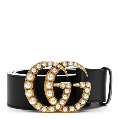 Gucci Moon Calfskin Pearl Double G 40mm Belt 85 34 Black Cream 1 of 5