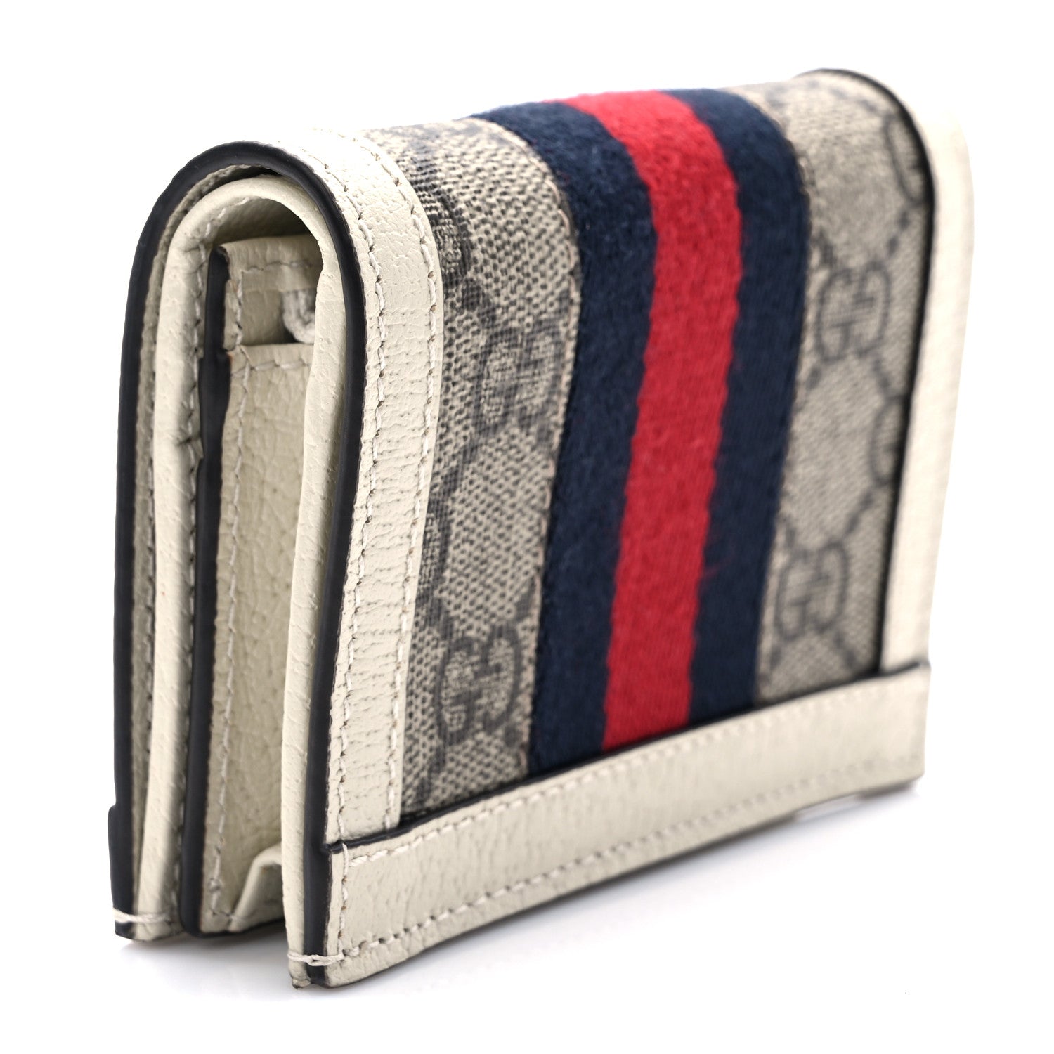 Gucci GG Supreme Monogram Textured Dollar Calfskin Web Ophidia Card Case Beige Ebony Mystic White 3 of 7