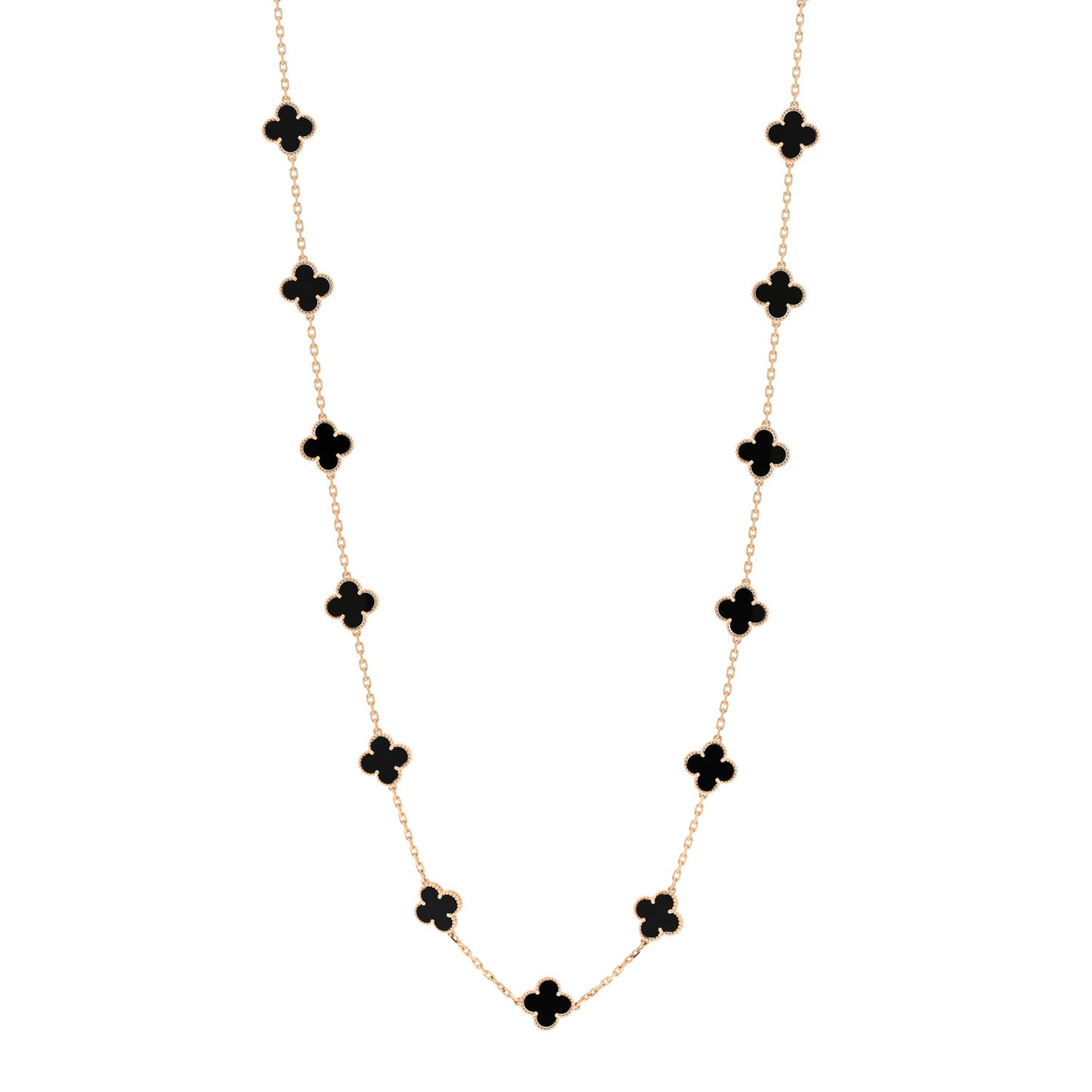 18K Yellow Gold Black Onyx 20 Motifs Vintage Alhambra Necklace