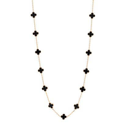 Van Cleef & Arpels 18K Yellow Gold Black Onyx 20 Motifs Vintage Alhambra Necklace 1 of 9