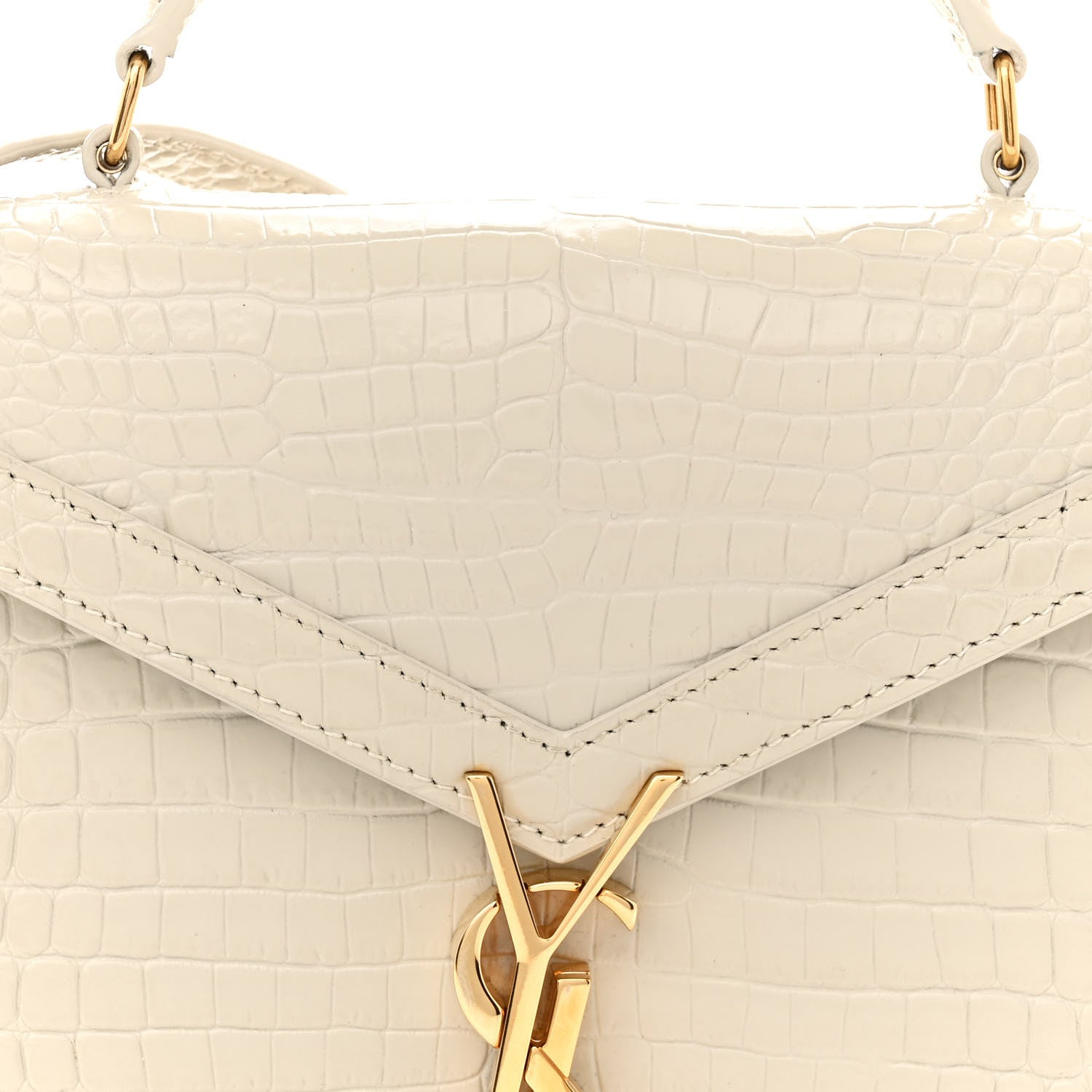 Saint Laurent Crocodile Embossed Mini Classic Monogram Cassandra Top Handle Crema Soft 7 of 15