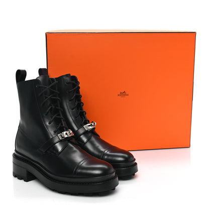 Hermes Glossed Calfskin Funk Ankle Boots 37.5 Black 8 of 9