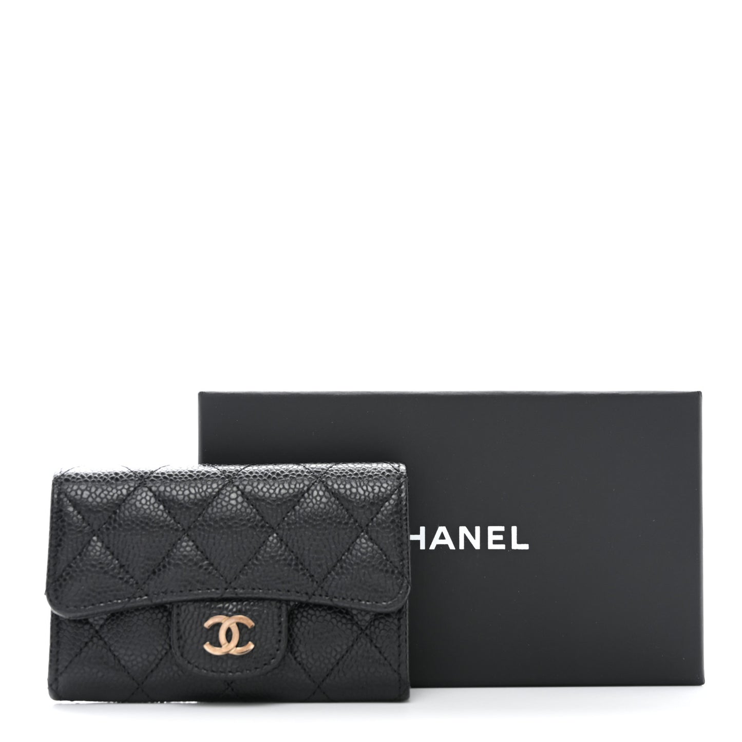 Caviar Quilted Flap Card Holder Black