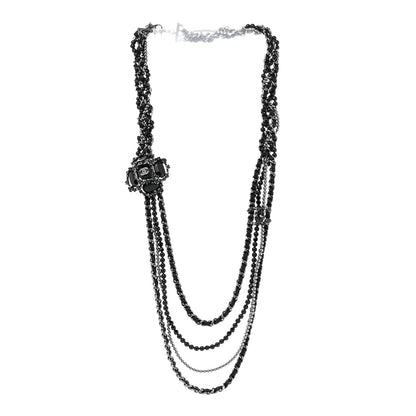 Chanel Strass Glass Pearl Lambskin Long Beaded CC Necklace Ruthenium Black Grey 3 of 7