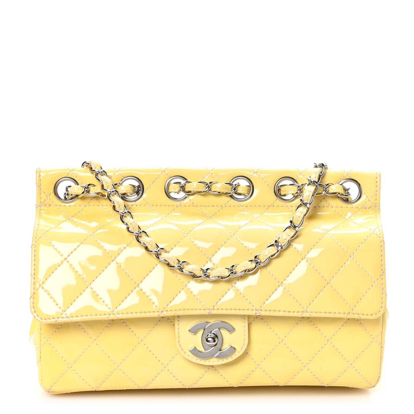 Patent Quilted Medium Diagonal CC Flap Yellow