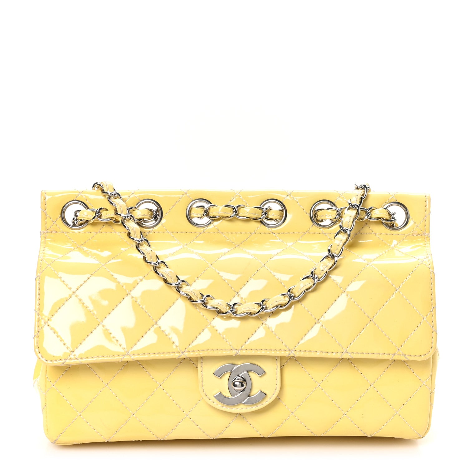 Chanel Patent Quilted Medium Diagonal CC Flap Yellow 1 of 11
