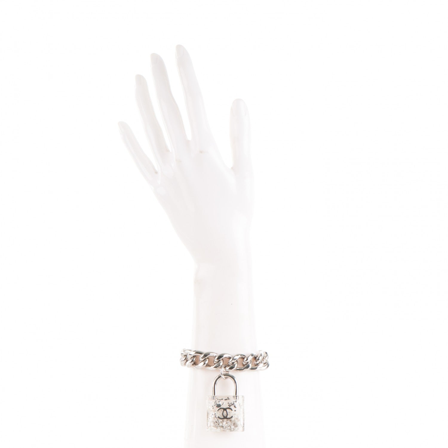 Chanel Plexiglass Pearl CC Padlock Bracelet Silver 2 of 4
