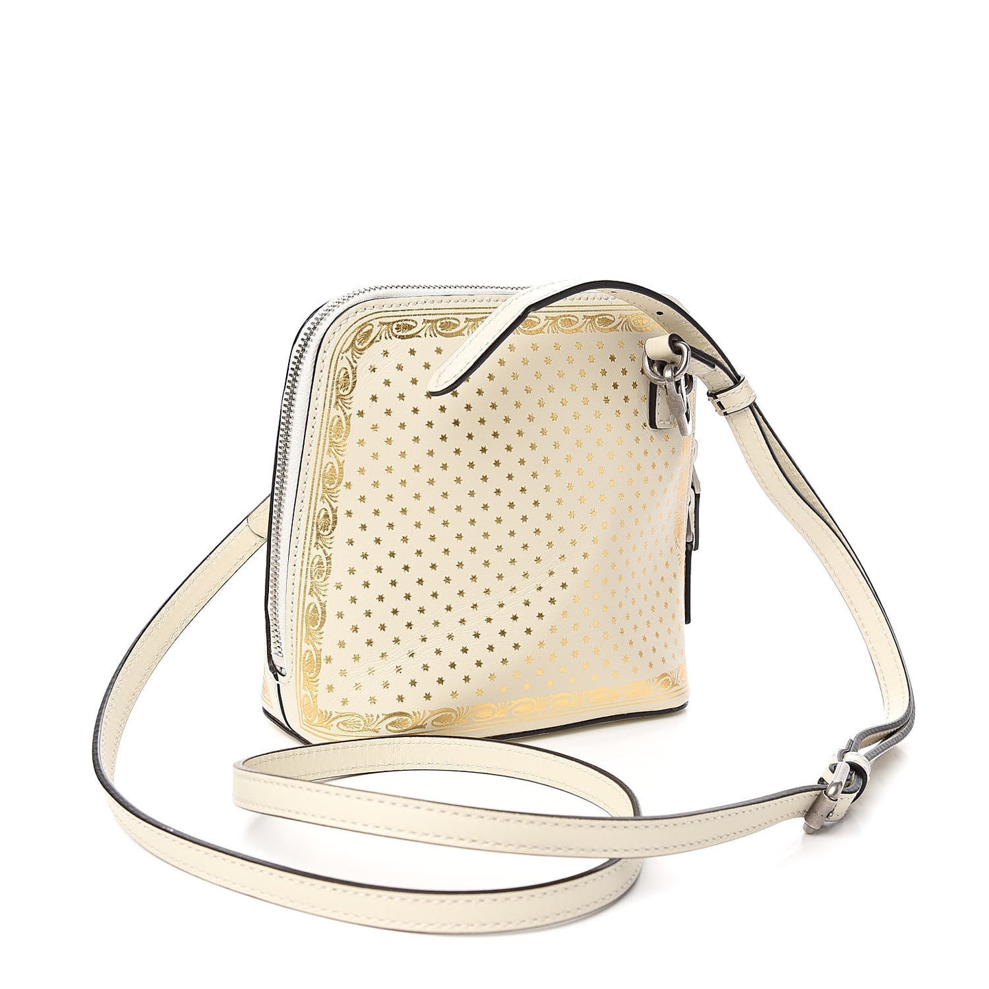 X SEGA Calfskin GUCCY Stars Mini Dome Shoulder Bag Mystic White Gold
