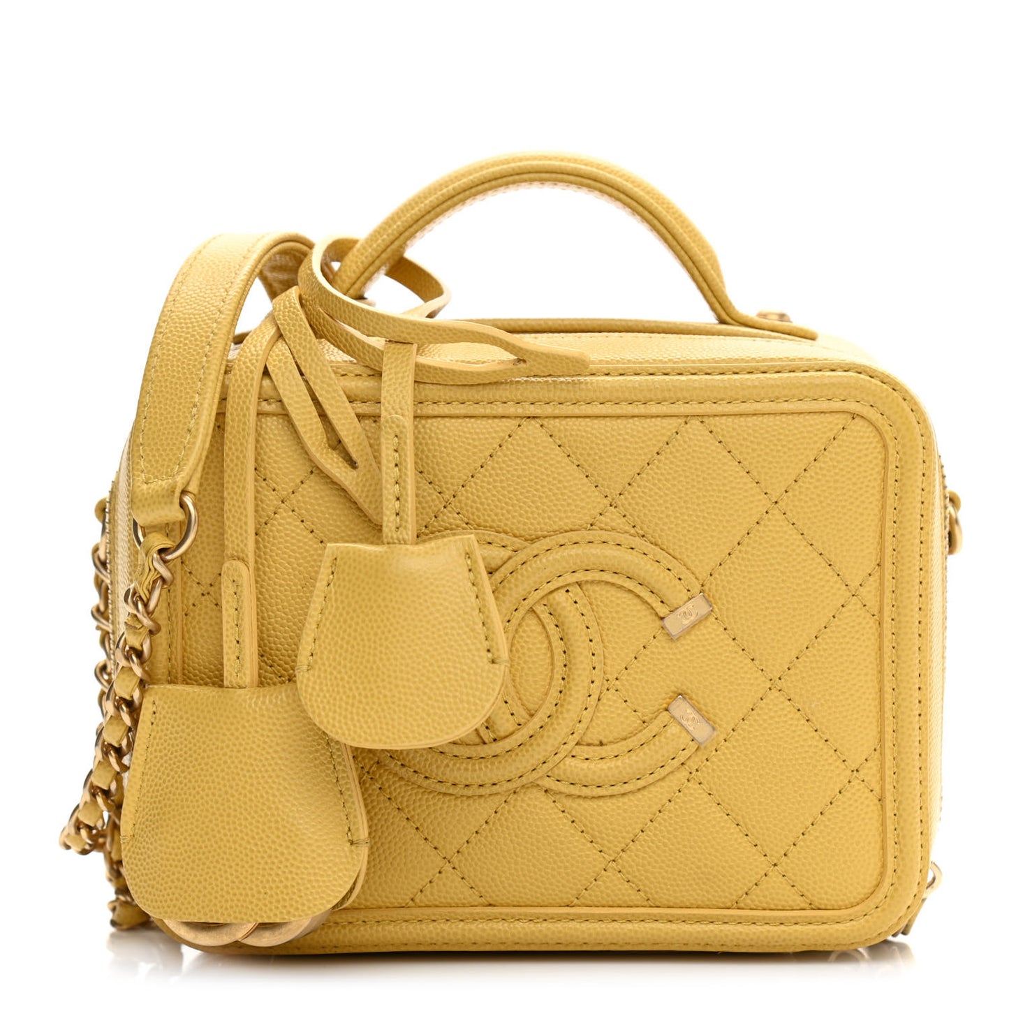 Caviar Quilted Small CC Filigree Vanity Case Yellow