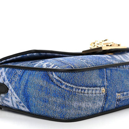 Versace X FENDI Fabric Calfskin Medusa Denim Patchwork Print Baguette Blue Black Gold 5 of 9